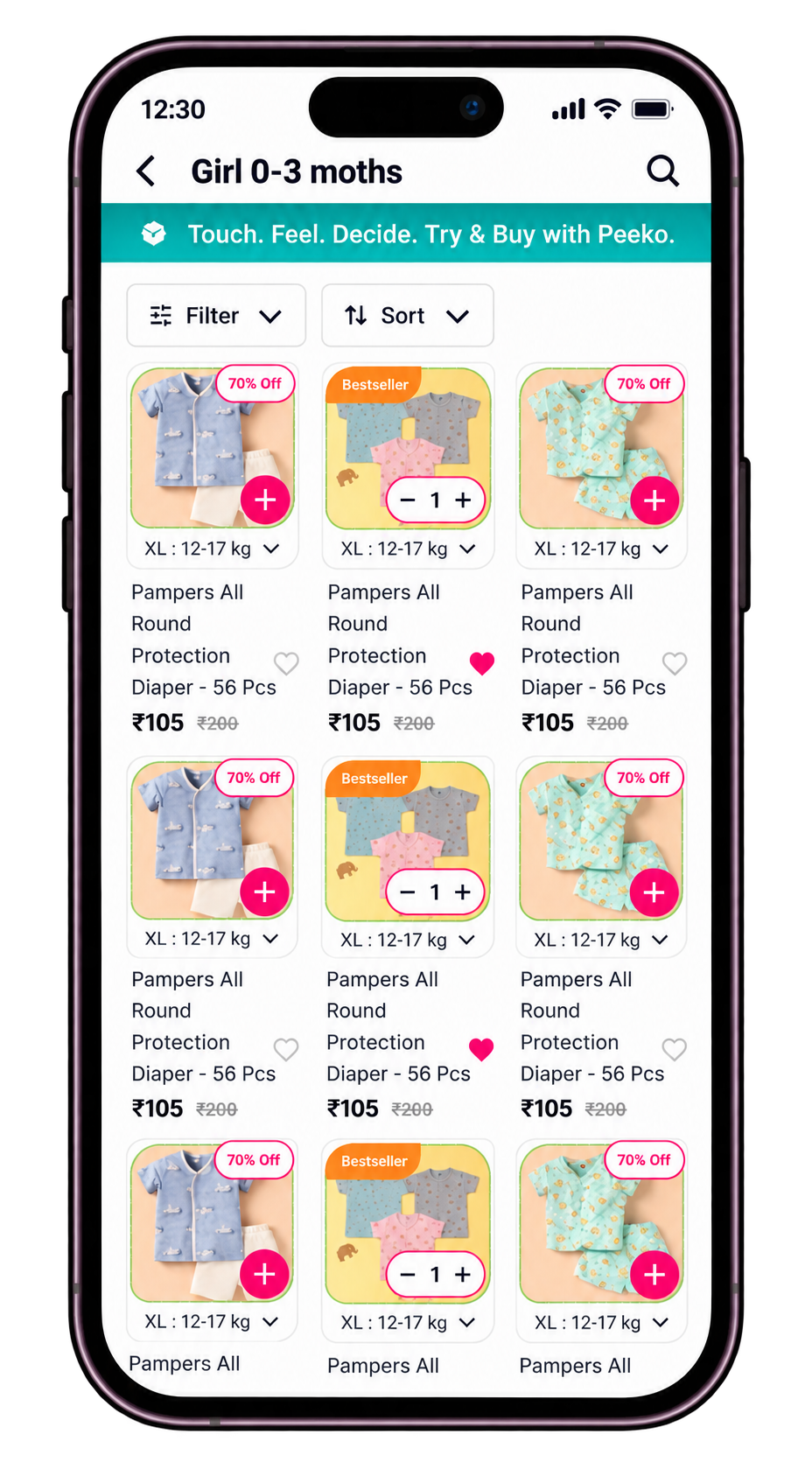 Peeko product listing with Try and Buy discovery banner